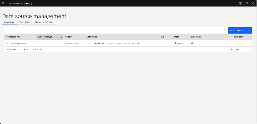 DCS Connections showing workshop-sample-data online