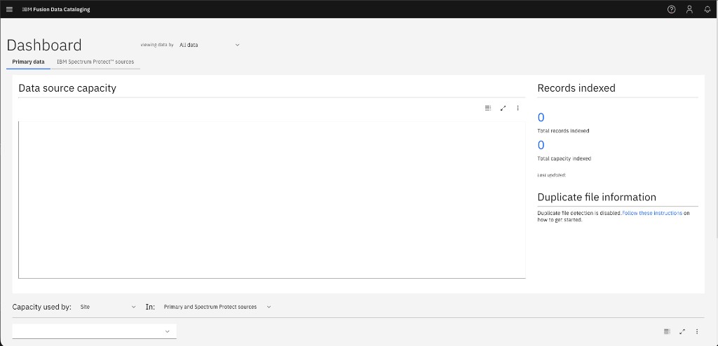 DCS Dashboard showing zero records indexed