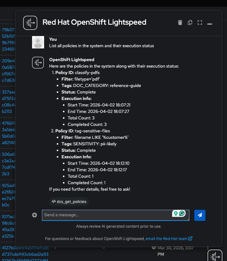 Lightspeed showing policy execution status via dcs_get_policies