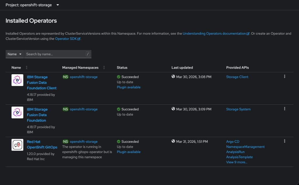 Installed Operators in openshift-storage