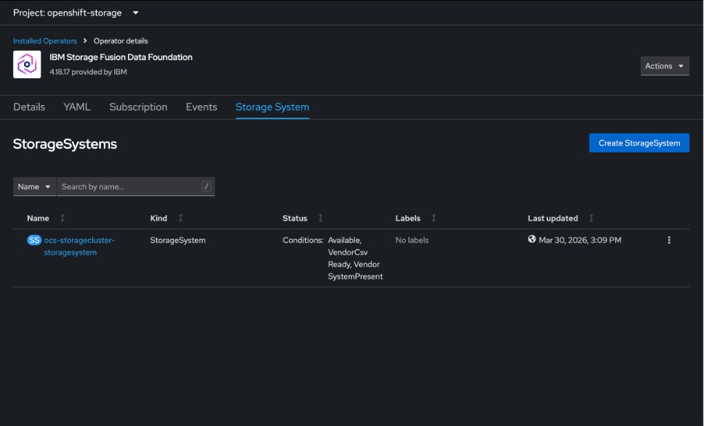 StorageSystem in IBM Storage Fusion Data Foundation