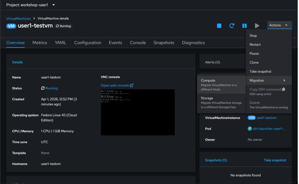Actions Migrate Menu